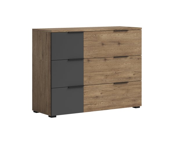 Kommode LINEA mit 3 Schubkästen Bartex Eiche/ Graphit
