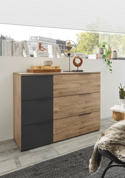 Kommode LINEA mit 3 Schubkästen Bartex Eiche/ Graphit