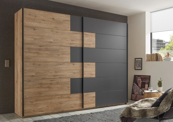 Schwebetürenkleiderschrank LINEA, 2-trg. - Bartex Eiche-Graphit - 270cm