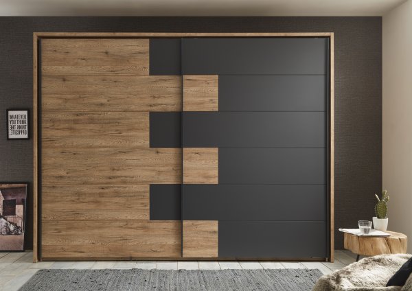 Schwebetürenkleiderschrank LINEA, 2-trg. - Bartex Eiche-Graphit - 270cm