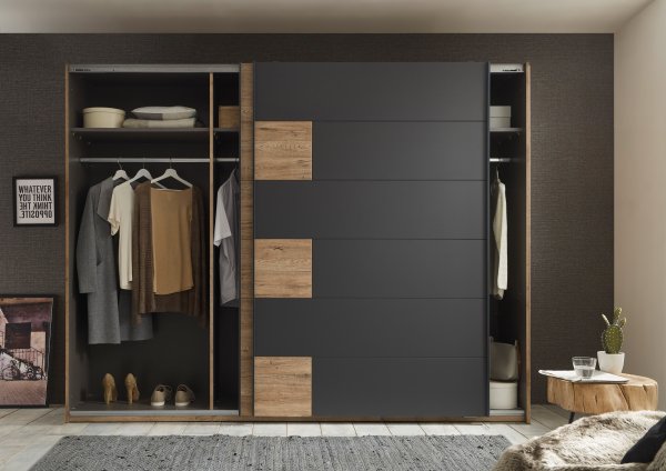 Schwebetürenkleiderschrank LINEA, 2-trg. - Bartex Eiche-Graphit - 270cm