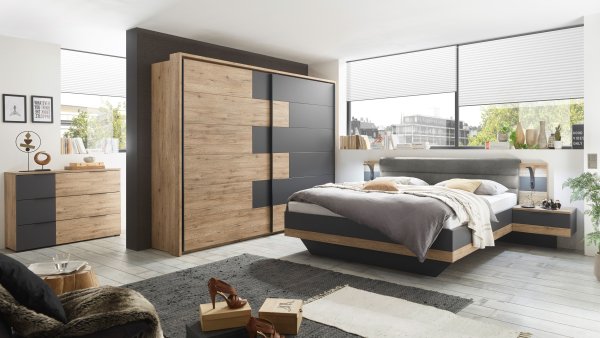 Schwebetürenkleiderschrank LINEA, 2-trg. - Bartex Eiche-Graphit - 270cm