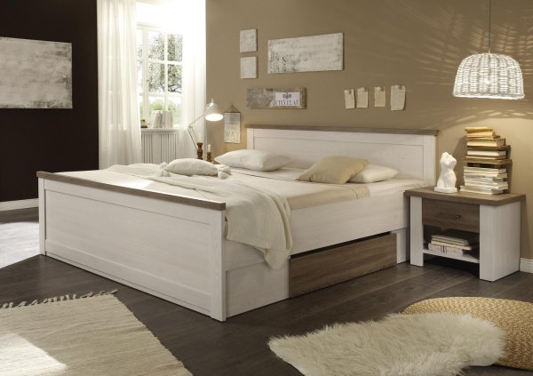 Bettanlage LUCA 180x200cm /Pinie Weiss/Trüffel Nachbildung