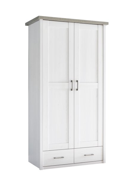 Drehtürenschrank LUCA, 2-trg. / Pinie Weiß/Trüffel Nachbildung - 106cm