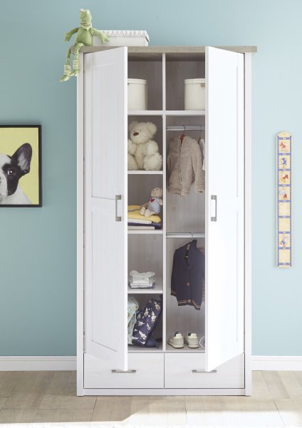 Drehtürenschrank LUCA, 2-trg. / Pinie Weiß/Trüffel Nachbildung - 106cm