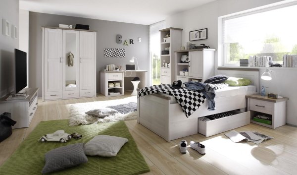 Bett LUCA 90x200cm - Pinie Weiß/Trüffel Nachbildung