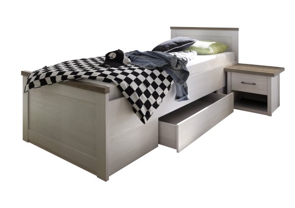 Bett LUCA 90x200cm - Pinie Weiß/Trüffel Nachbildung