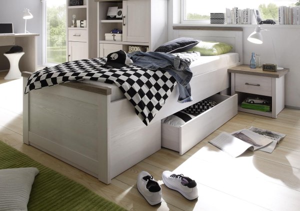 Bett LUCA 90x200cm - Pinie Weiß/Trüffel Nachbildung
