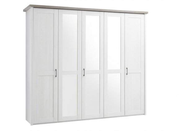 Drehtürenschrank LUCA 5-trg. - Pinie Weiss-Trüffel Nachbildung - 241cm