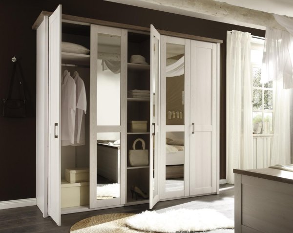 Drehtürenschrank LUCA 5-trg. - Pinie Weiss-Trüffel Nachbildung - 241cm