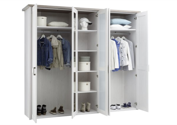 Drehtürenschrank LUCA 5-trg. - Pinie Weiss-Trüffel Nachbildung - 241cm