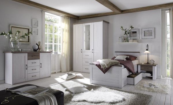 Bett LUCA 100x200cm - Pinie Weiss/Trüffel Nachbildung