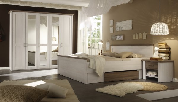 Bettanlage LUCA 180x200cm /Pinie Weiss/Trüffel Nachbildung