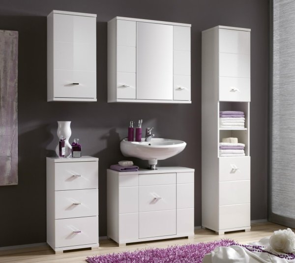 Bad-Hängeschrank MORNING, Weiß/MDF Weiß Glanz Nachbildung