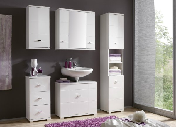 Bad-Kommode MORNING, Weiß/MDF Weiß Glanz Nachbildung