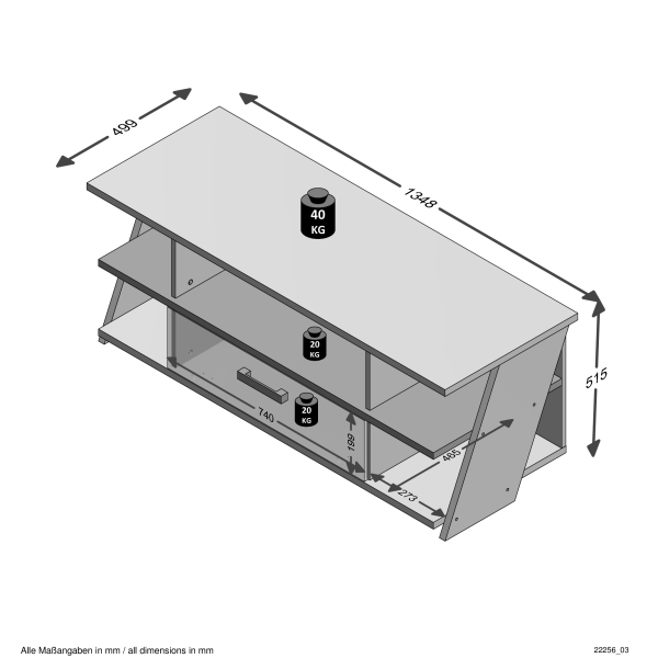 HIFI/TV Board NONA 5, Sandeiche Nachbildung/Weiss/Lava/Denim