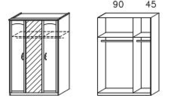 Kleiderschrank TORRENT, 3-trg., 1 Spiegel