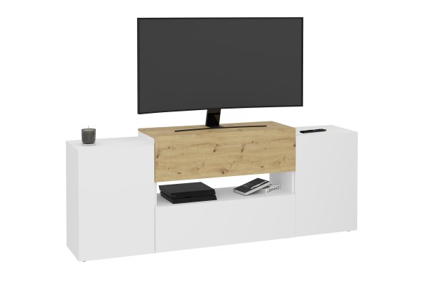 HIFI/TV Board Olpe 1, Brillantweiß / Artisan Eiche Nb.