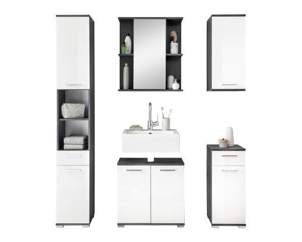 Bad-Hochschrank ORLANDO, Norwegische Pinie/Weiss Hochglanz