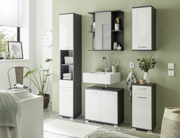 Badezimmer-Set ORLANDO, Norwegische Pinie/Weiß Hochglanz