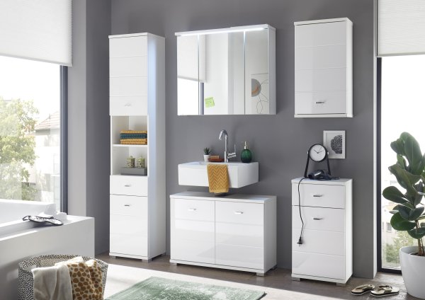Waschbeckenunterschrank POOL, MDF Weiss Hochglanz