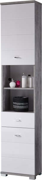 Badezimmer-Set POOL, Beton/MDF Weiß Hochglanz Nachbildung