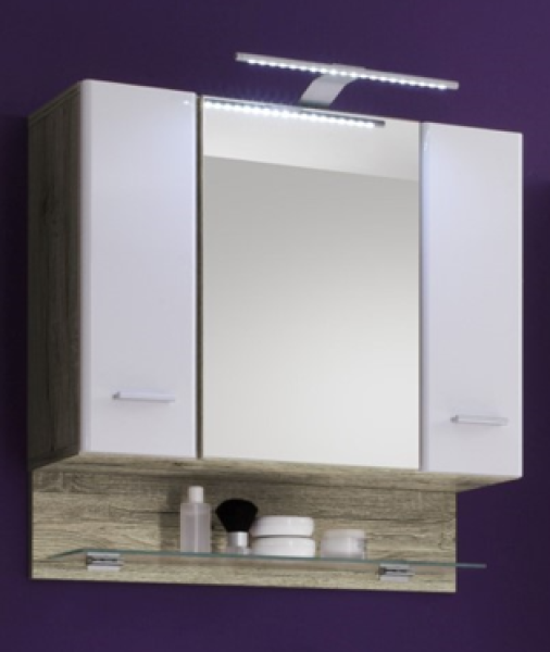 Spiegelschrank BAROLO, San Remo Eiche/MDF Weiß Hochglanz Nachbildung