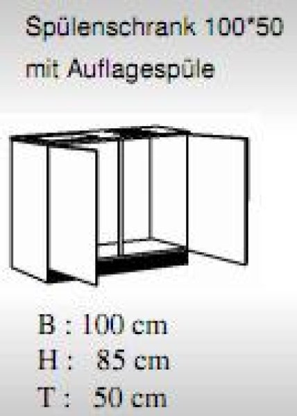 Spülenschrank mit Auflagenspüle TOP 100x50cm, Weiß / Weiß