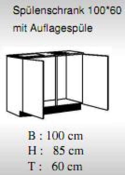 Spülenschrank mit Auflagenspüle TOP 100x60cm, Weiß / Weiß