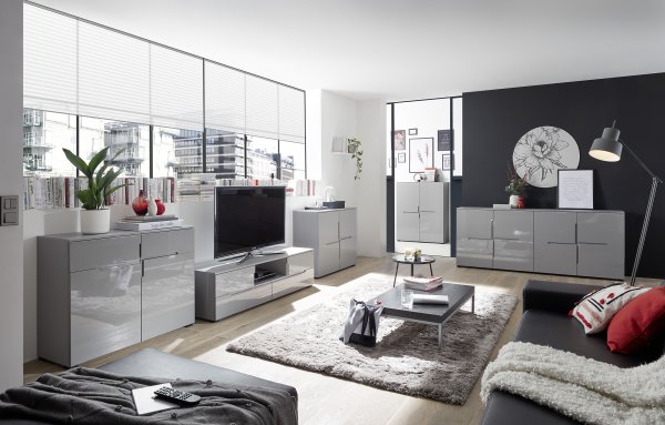 Kommode THESSA 2, Grau/Grau Hochglanz