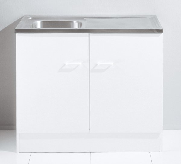 Spülenschrank mit Auflagenspüle TOP 100x60cm, Weiß / Weiß