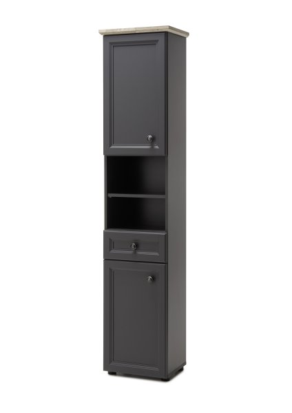 Bad-Hochschrank TOSKANA, Grau/Timber Wood Nachbildung