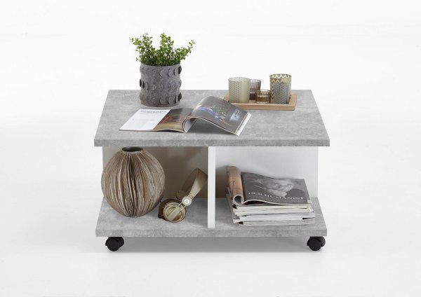 Couchtisch TWIN 1, Beton Light Atelier/Weiß-Edelglanz