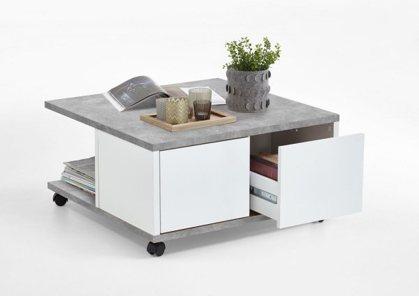 Couchtisch TWIN 1, Beton Light Atelier/Weiß-Edelglanz