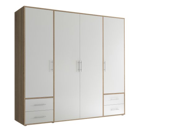 Drehtürenschrank VALENCIA 4-trg. - Sonoma Eiche Nb-Weiß - 206cm