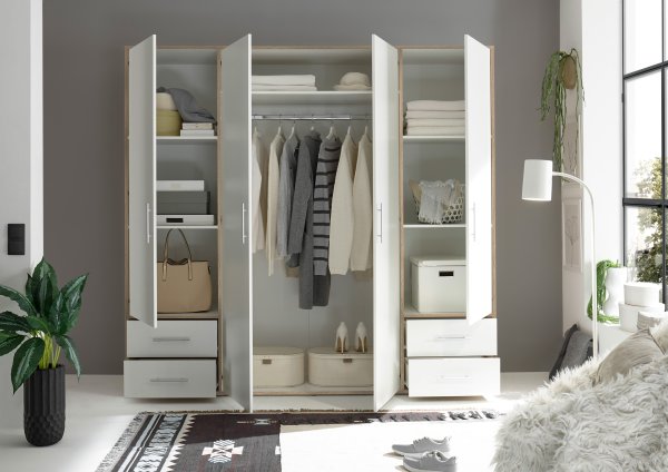 Drehtürenschrank VALENCIA 4-trg. - Sonoma Eiche Nb-Weiß - 206cm