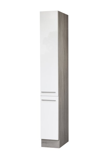 Apothekerschrank JUDITH 30x212x60cm, Trüffeleiche / Hochglanz-Weiß