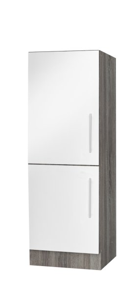 Halbhoher Kühlgeräteumbauschrank JUDITH 60x135x60cm, Trüffeleiche / Hochglanz-Weiß