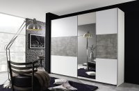 Schwebetürenkleiderschrank PRENZLAU, alpinweiß / stone grey - B 261 cm