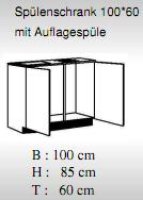 Spülenschrank mit Auflagenspüle TOP 100x60cm, Weiß / Weiß